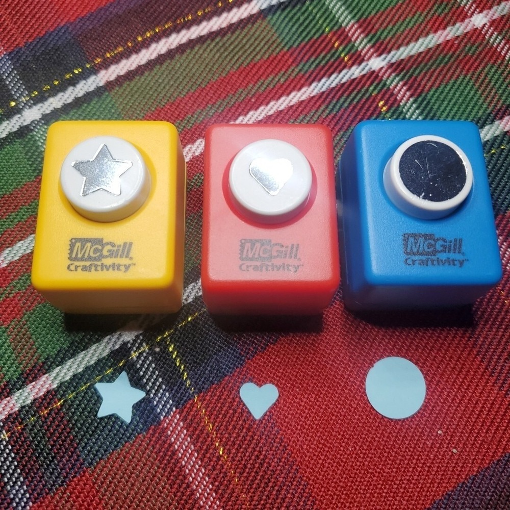McGill‎ Small Paper Punch Set 3pc Star Heart Circle Craftivity Yellow Red Blue